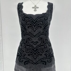 VTG Y2K Metaphor Beaded Black Velvet Tank Top L Whimsygoth Witchy Gothic Party
